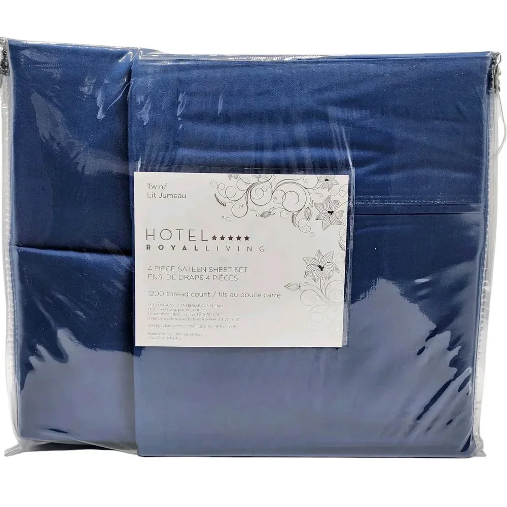 Hotel Royal Living Twin Navy Blue Sheet Set x4 1200 Thread Count Egyptian Cotton